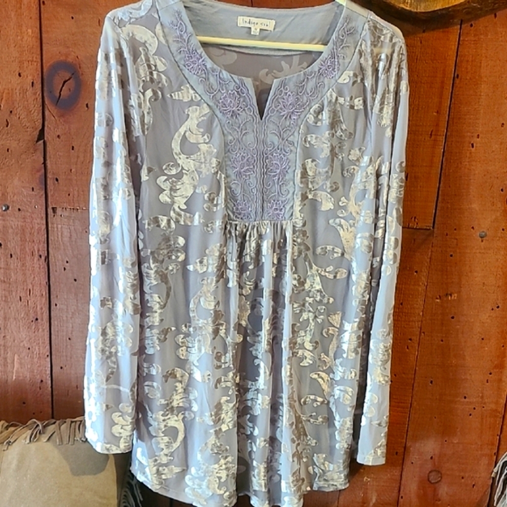 Indigo Soul Taupe Sheer Blouse NWOT